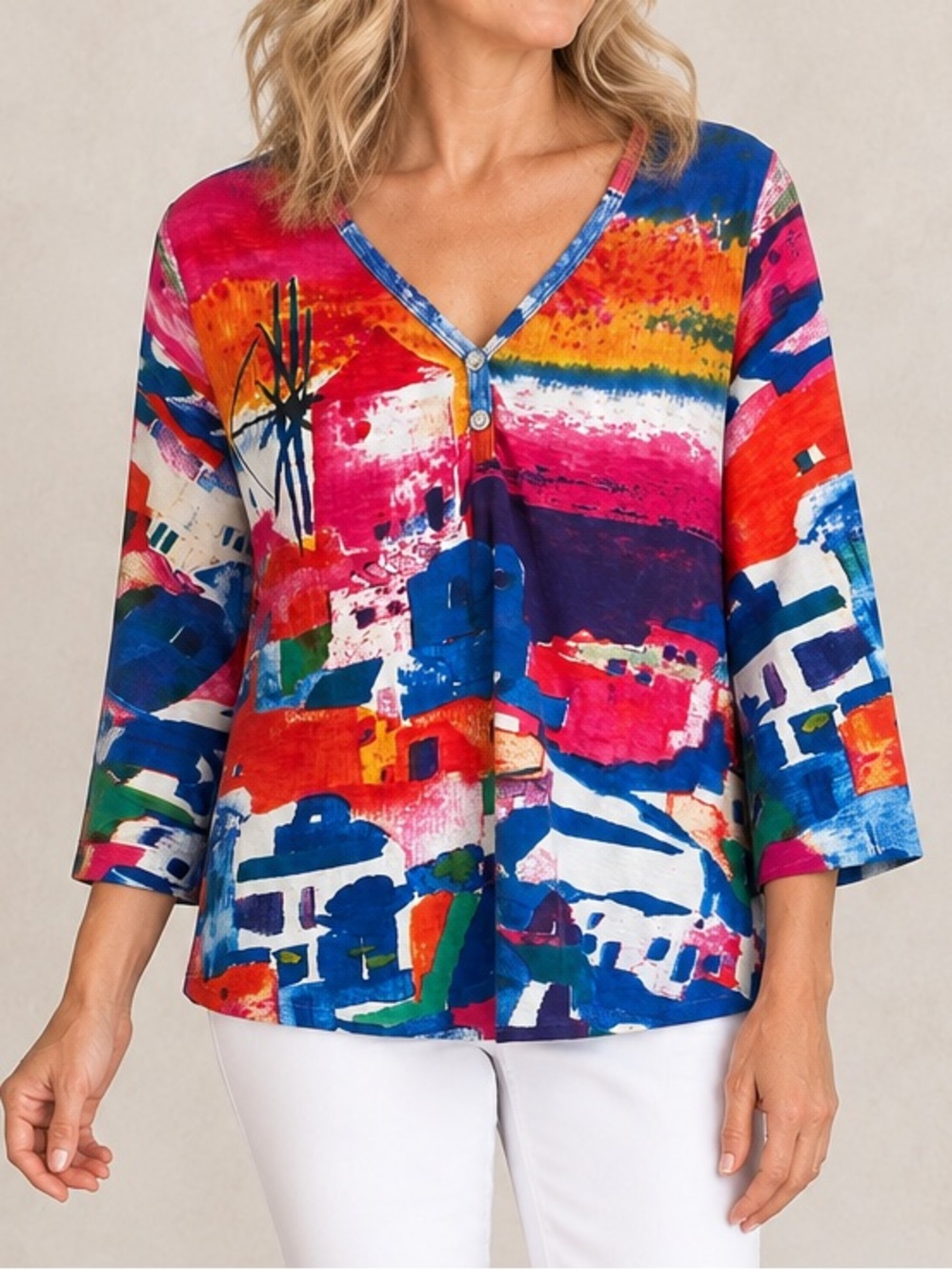 Orientique Organic Cotton Naturally Australian Abstract Tunic Top Women’s XL